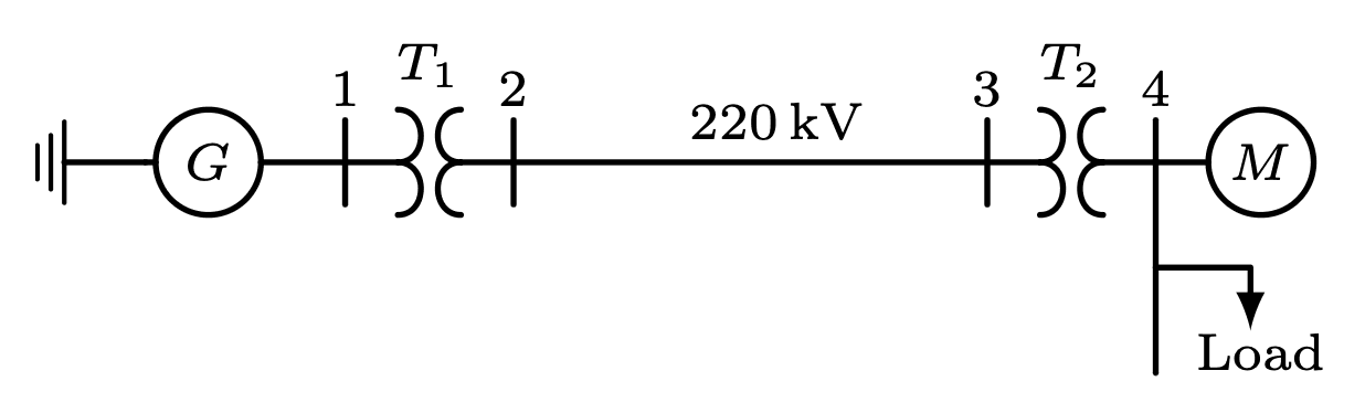 Four-bus power system one-line diagram